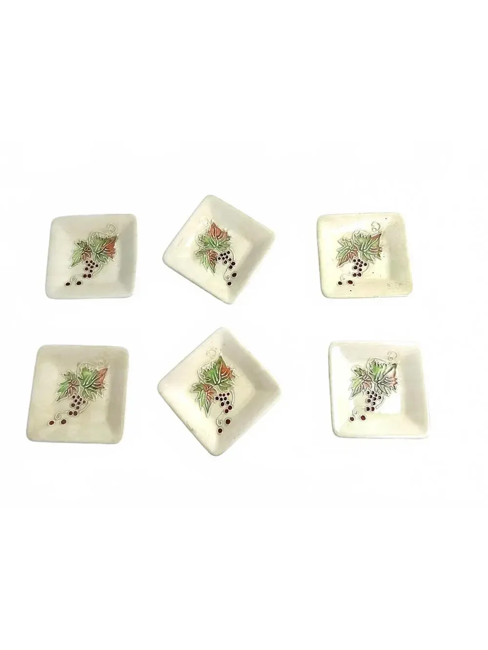 Cheryl Thompson Square Ceramic Plates with Grape Leaf Design - Set of 6
